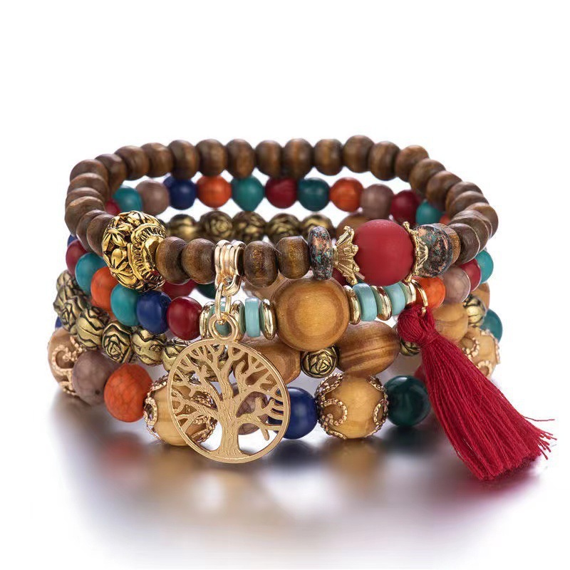 Women'S Ysl Fashion - 4Pcs Boho Tree Of Life Bracelet