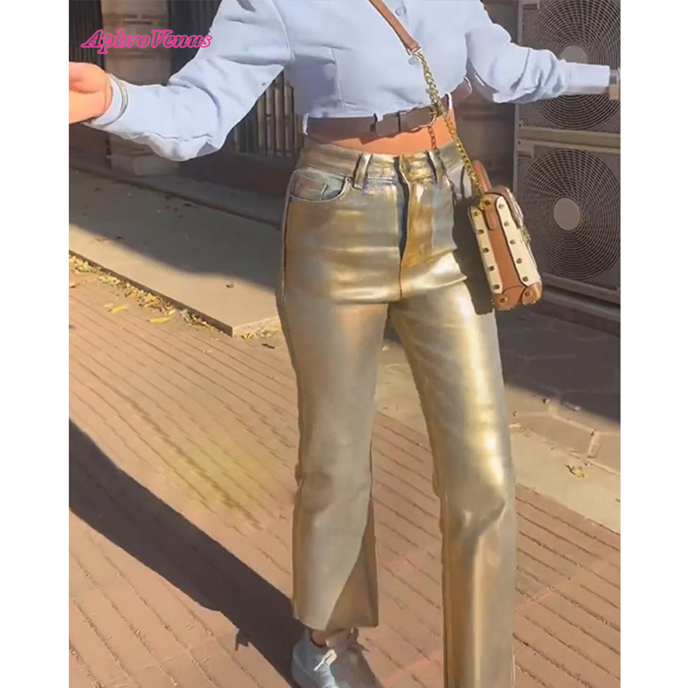 Women'S Fashion Gilded Age - High Waist Gilded Coated Loose Jeans