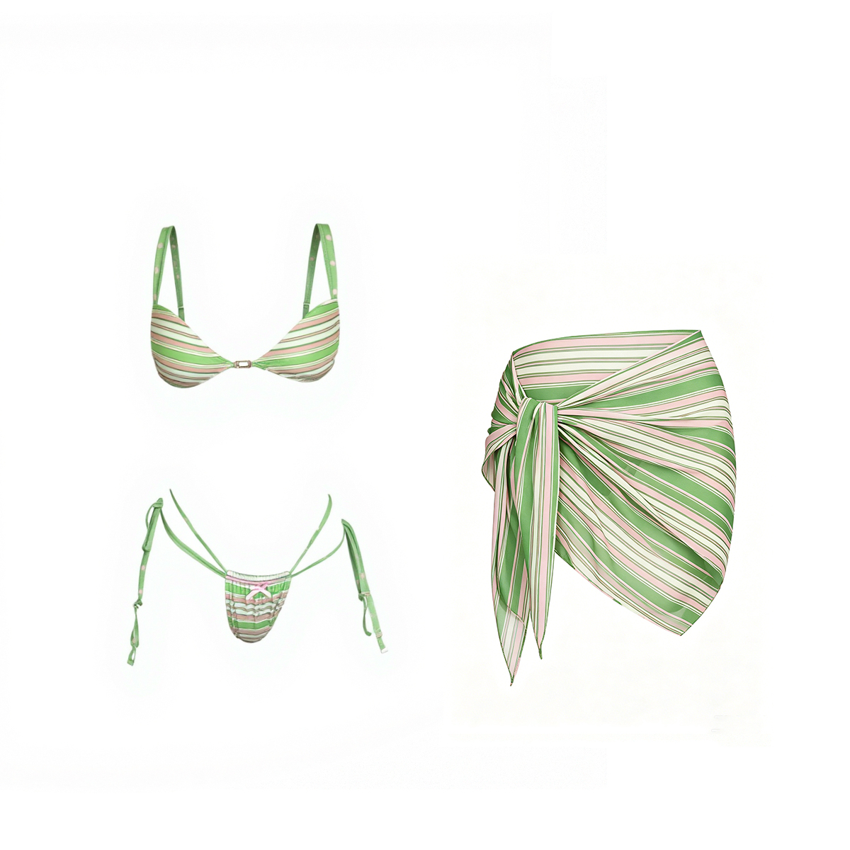 Printed Wrap Skirt - 3 Pieces Women Swimsuit Swimwear Bandeau