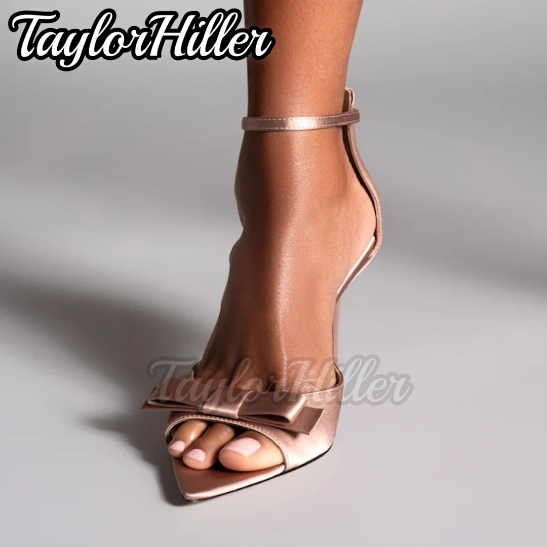 Women'S Fashion Spring Summer 2026 - Gentle Pink Butterfly-knot High Heels Satin