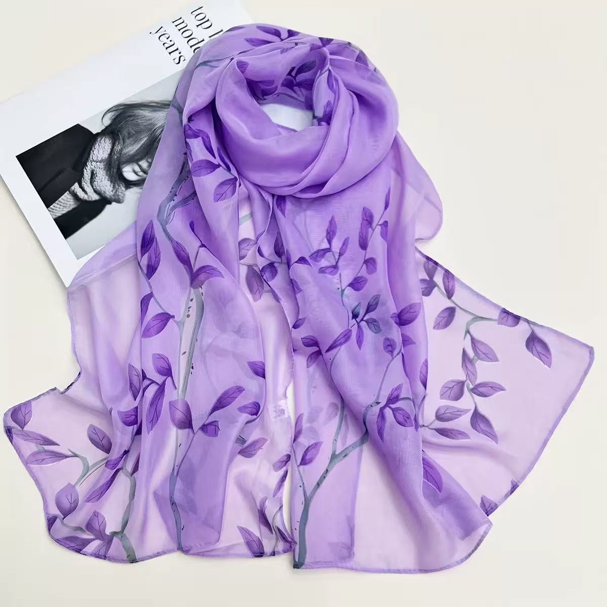 Leaf Print Silk-like Chiffon S - Printed Wrap Skirt 评论和价格