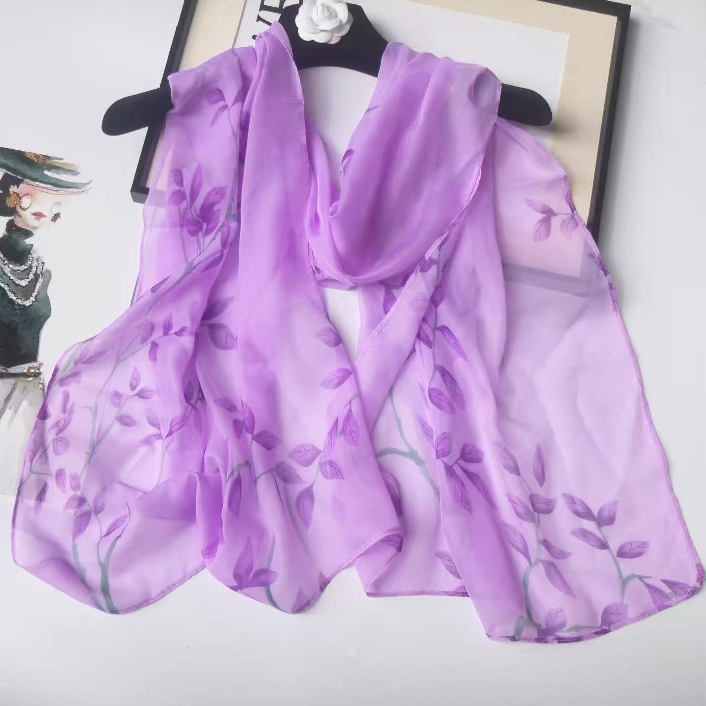 Leaf Print Silk-like Chiffon S - Printed Wrap Skirt 评论和价格