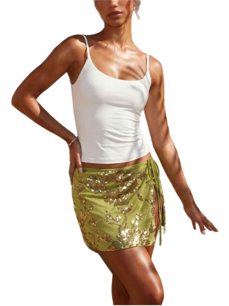 Womens Sequins Dance Beach Ski - Printed Wrap Skirt 评论和价格